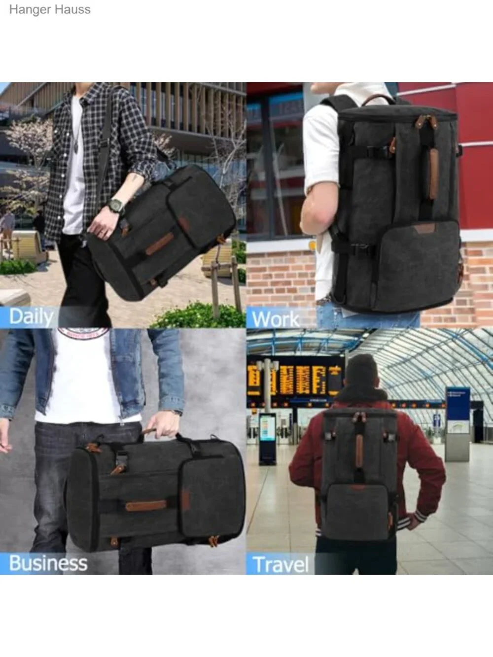 40L Convertible Travel Backpack Canvas Rucksack 3-in-1 Duffel Carry On
